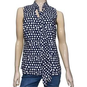 Lilly Pulitzer NWT Women’s 8 Navy Blue White Squirt Print Lenna Poplin Tie Top